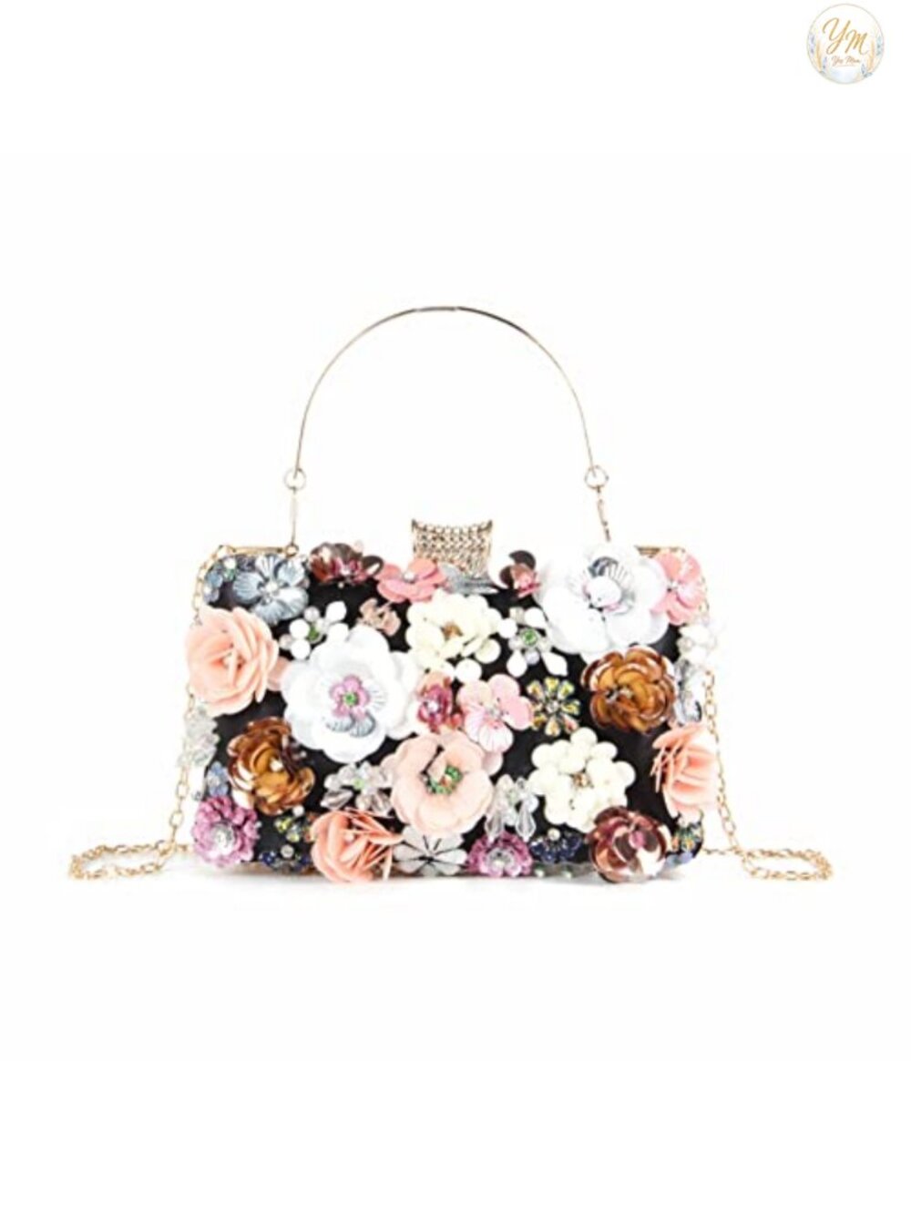 3D Flower Evening Clutch with Detachable Chain Strap Shoulder Bag